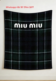 Miu Miu Dark Green Tartan Plaid Print Flannel Throw Blanket IMG_0448